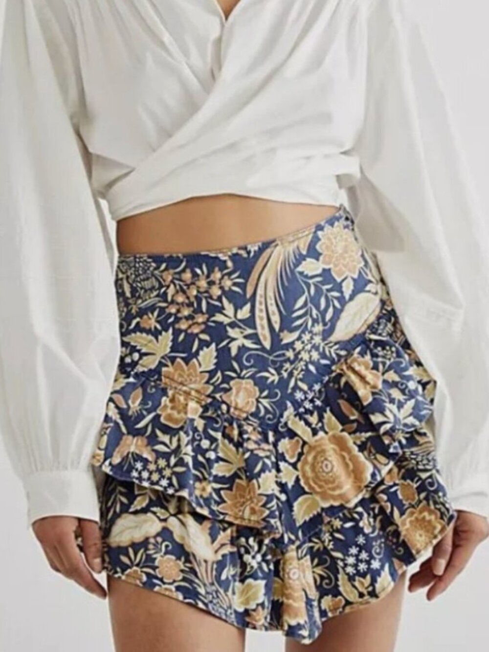 Mother Denim Floral Paisley Tropical Print Mini Skirt Ruffle Zip Up 25 XS